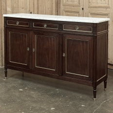 French Louis XVI Carrara Marble Top Mahogany Buffet in the Maison Jansen Style, Mid-Century