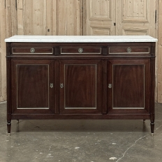 French Louis XVI Carrara Marble Top Mahogany Buffet in the Maison Jansen Style, Mid-Century