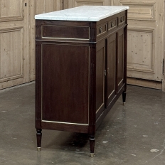 French Louis XVI Carrara Marble Top Mahogany Buffet in the Maison Jansen Style, Mid-Century