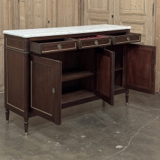 French Louis XVI Carrara Marble Top Mahogany Buffet in the Maison Jansen Style, Mid-Century