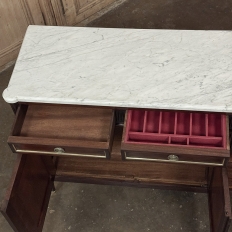 French Louis XVI Carrara Marble Top Mahogany Buffet in the Maison Jansen Style, Mid-Century