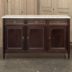 Antique French Louis XVI Mahogany Buffet with Carrara Marble