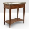 Antique French Louis XVI Rectangular Mahogany Side Table with Carrara Marble Top and Brass Gallery