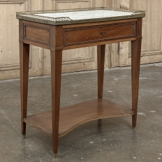 Antique French Louis XVI Rectangular Mahogany Side Table with Carrara Marble Top and Brass Gallery