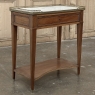 Antique French Louis XVI Rectangular Mahogany Side Table with Carrara Marble Top and Brass Gallery