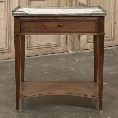 Antique French Louis XVI Rectangular Mahogany Side Table with Carrara Marble Top and Brass Gallery