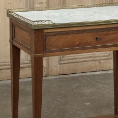 Antique French Louis XVI Rectangular Mahogany Side Table with Carrara Marble Top and Brass Gallery