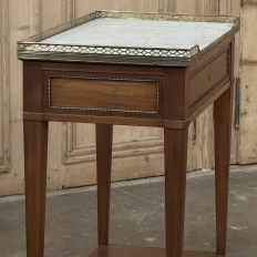 Antique French Louis XVI Rectangular Mahogany Side Table with Carrara Marble Top and Brass Gallery