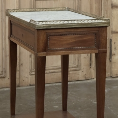 Antique French Louis XVI Rectangular Mahogany Side Table with Carrara Marble Top and Brass Gallery