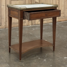Antique French Louis XVI Rectangular Mahogany Side Table with Carrara Marble Top and Brass Gallery
