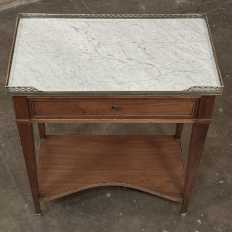 Antique French Louis XVI Rectangular Mahogany Side Table with Carrara Marble Top and Brass Gallery