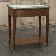 Antique French Louis XVI Rectangular Mahogany Side Table with Carrara Marble Top and Brass Gallery