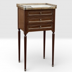 Antique French Louis XVI Mahogany Bedside Table with Carrara Marble and Brass Gallery