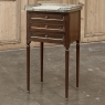 Antique French Louis XVI Mahogany Bedside Table with Carrara Marble and Brass Gallery