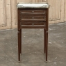 Antique French Louis XVI Mahogany Bedside Table with Carrara Marble and Brass Gallery