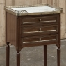Antique French Louis XVI Mahogany Bedside Table with Carrara Marble and Brass Gallery