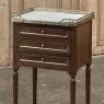 Antique French Louis XVI Mahogany Bedside Table with Carrara Marble and Brass Gallery