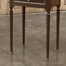 Antique French Louis XVI Mahogany Bedside Table with Carrara Marble and Brass Gallery