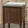 Antique French Louis XVI Mahogany Bedside Table with Carrara Marble and Brass Gallery