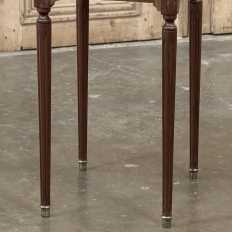 Antique French Louis XVI Mahogany Bedside Table with Carrara Marble and Brass Gallery