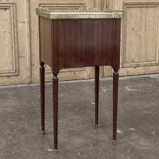 Antique French Louis XVI Mahogany Bedside Table with Carrara Marble and Brass Gallery