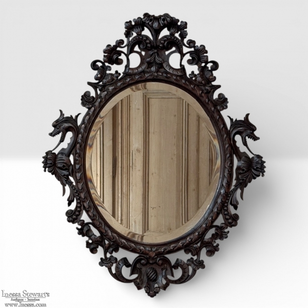Late 19th to Early 20th Century Renaissance Revival Hand-Carved Beveled Mirror