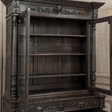 19th Century French Hand-Carved Oak Hunt-Style Bookcase ~ Bibliotheque