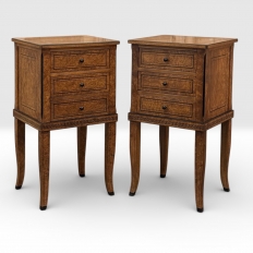 Pair of Biedermeier Style Nightstands in Burl Walnut with Ebonized Accents