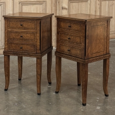 Pair of Biedermeier Style Nightstands in Burl Walnut with Ebonized Accents
