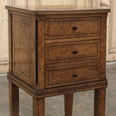 Pair of Biedermeier Style Nightstands in Burl Walnut with Ebonized Accents