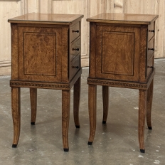 Pair of Biedermeier Style Nightstands in Burl Walnut with Ebonized Accents