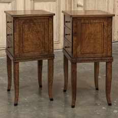 Pair of Biedermeier Style Nightstands in Burl Walnut with Ebonized Accents
