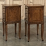 Pair of Biedermeier Style Nightstands in Burl Walnut with Ebonized Accents