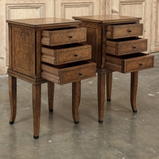 Pair of Biedermeier Style Nightstands in Burl Walnut with Ebonized Accents