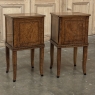 Pair of Biedermeier Style Nightstands in Burl Walnut with Ebonized Accents