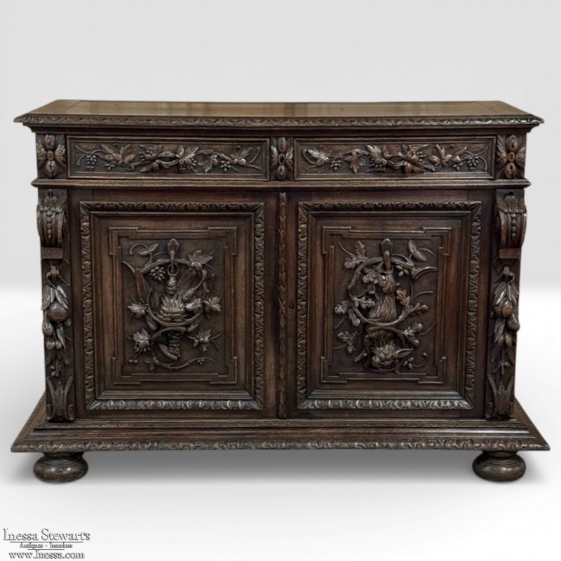 19th Century French Renaissance Revival Hunt Buffet in Old-Growth Oak