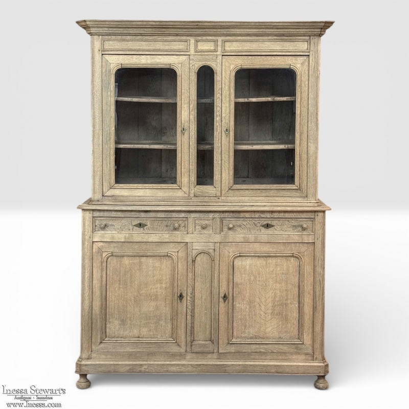 19th Century French Louis Philippe Bookcase ~ Bibliotheque in Stripped Oak