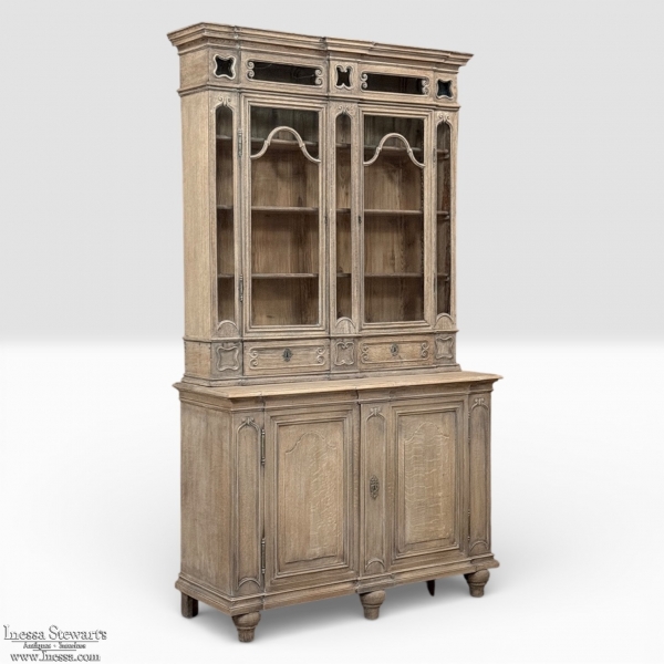 19th Century Liegoise Neoclassical Bookcase ~ Display Cabinet in Stripped Oak