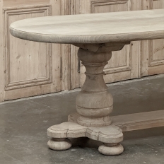 French Mid-Century Oval Trestle Table ~ Stripped Solid Oak