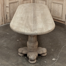French Mid-Century Oval Trestle Table ~ Stripped Solid Oak