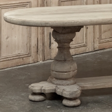 French Mid-Century Oval Trestle Table ~ Stripped Solid Oak