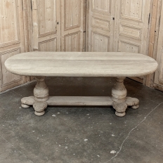 French Mid-Century Oval Trestle Table ~ Stripped Solid Oak