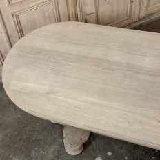 French Mid-Century Oval Trestle Table ~ Stripped Solid Oak