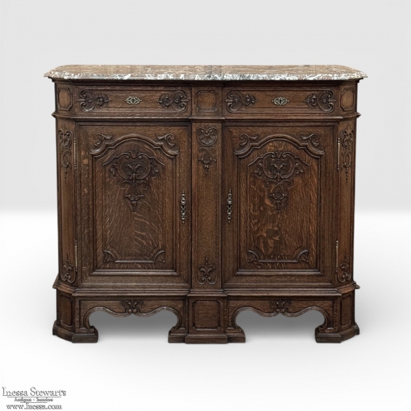 19th Century Belgian Li&eacute;geoise Oak Buffet with Saint-Remy Marble Top