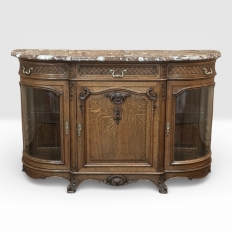 Late 19th Century Li&eacute;geois R&eacute;gence Style Oak Display Buffet with Rouge Griotte Breccia Marble Top