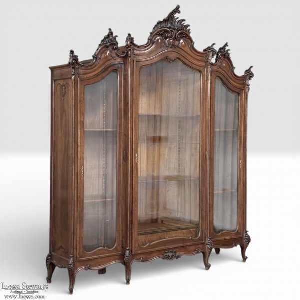 19th Century Italian Rococo Walnut Three-Door Display Bookcase ~ Armoire