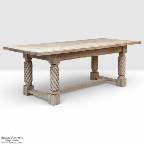 Rustic Mid-Century Trestle Table Crafted of Solid Oak