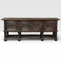 Grand French Gothic Revival Oak Raised Buffet ~ Credenza