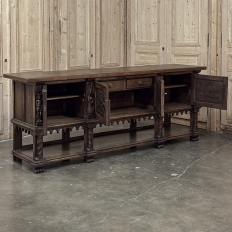 Grand French Gothic Revival Oak Raised Buffet ~ Credenza