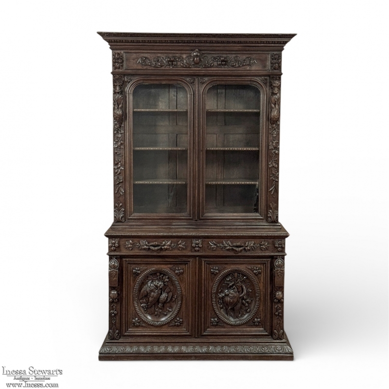 19th Century French Renaissance Hunt Bookcase ~ Bibliotheque